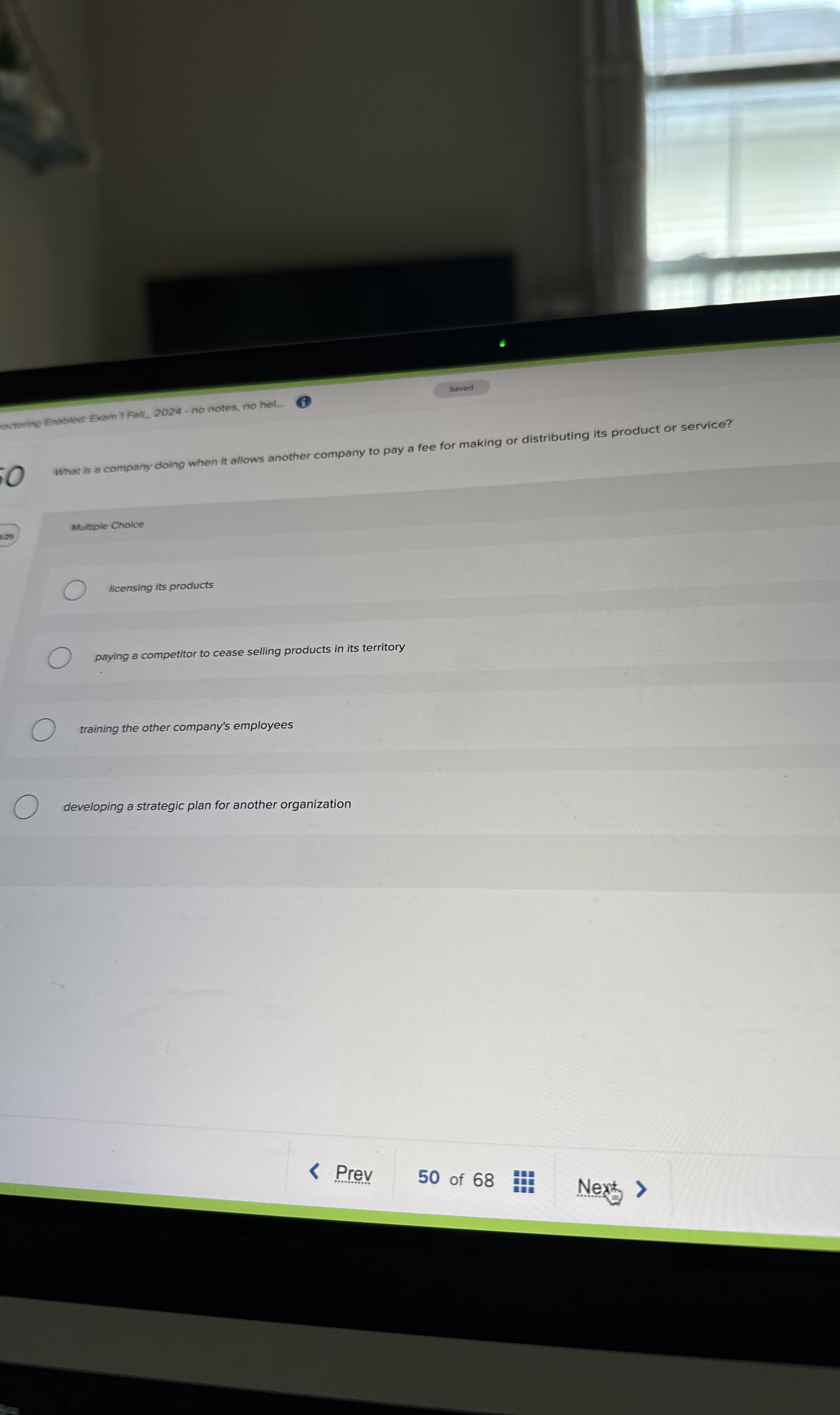  watring Enabled: Exam 1 Fall 2024- no notes, no hel... What