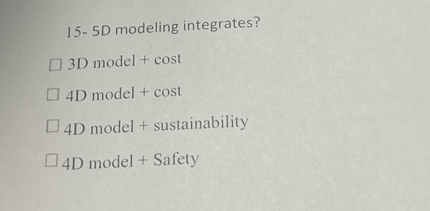  15-5D modeling integrates? 3D model + cost 4D model + cost