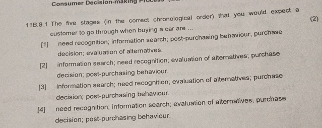  11B.8.1 The five stages (in the correct chronological order) that you