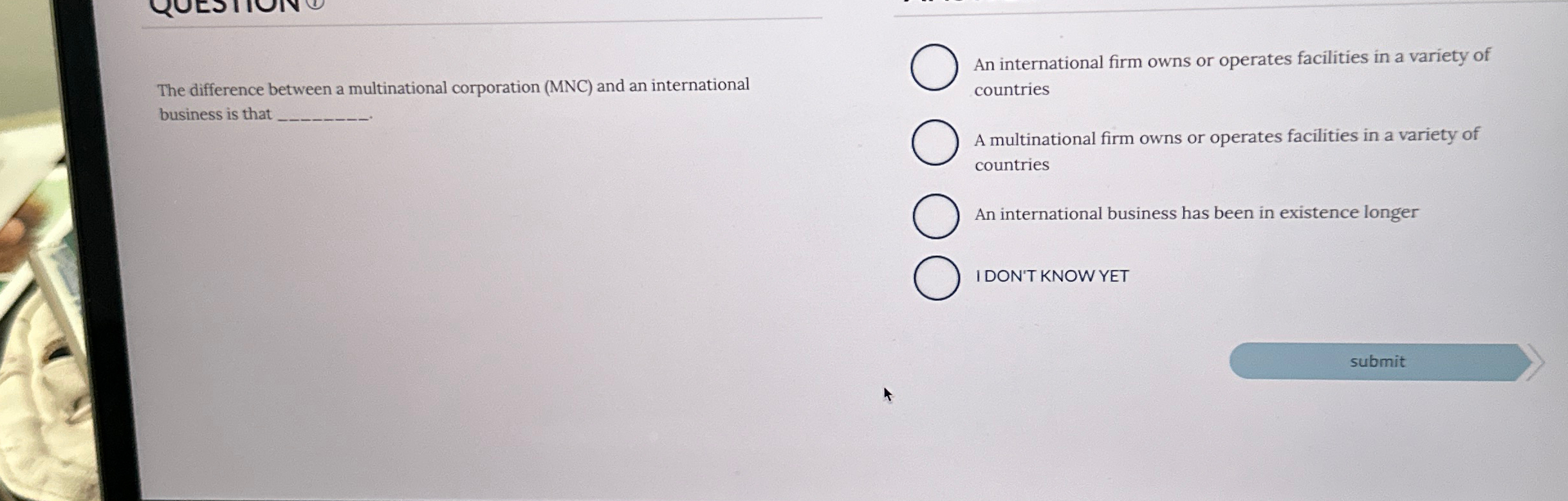  The difference between a multinational corporation (MNC) and an international business