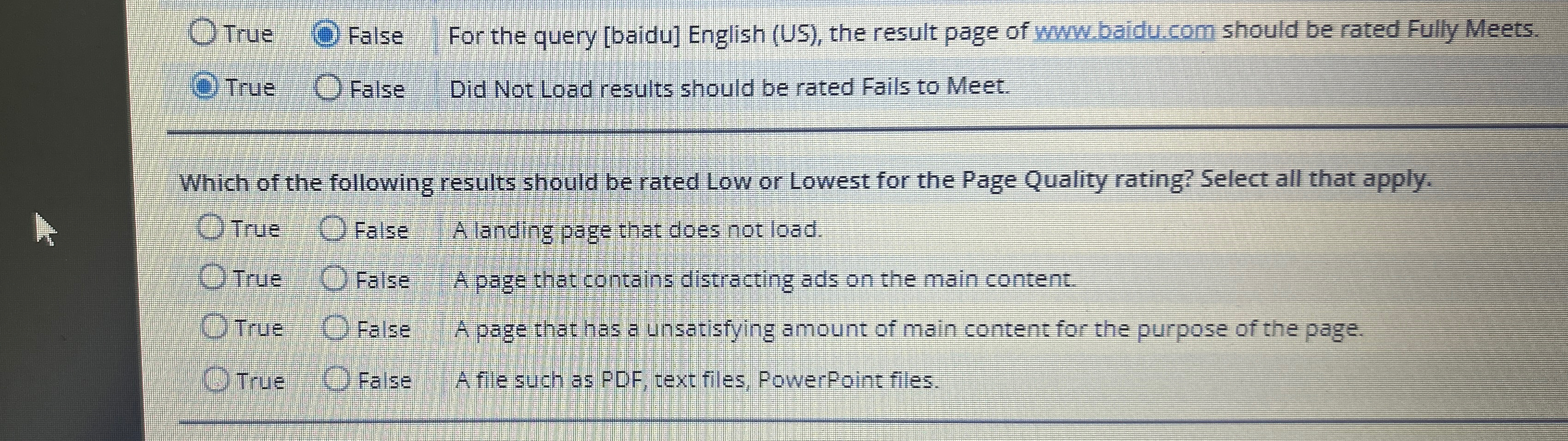  True False For the query [baidu] English (US), the result page