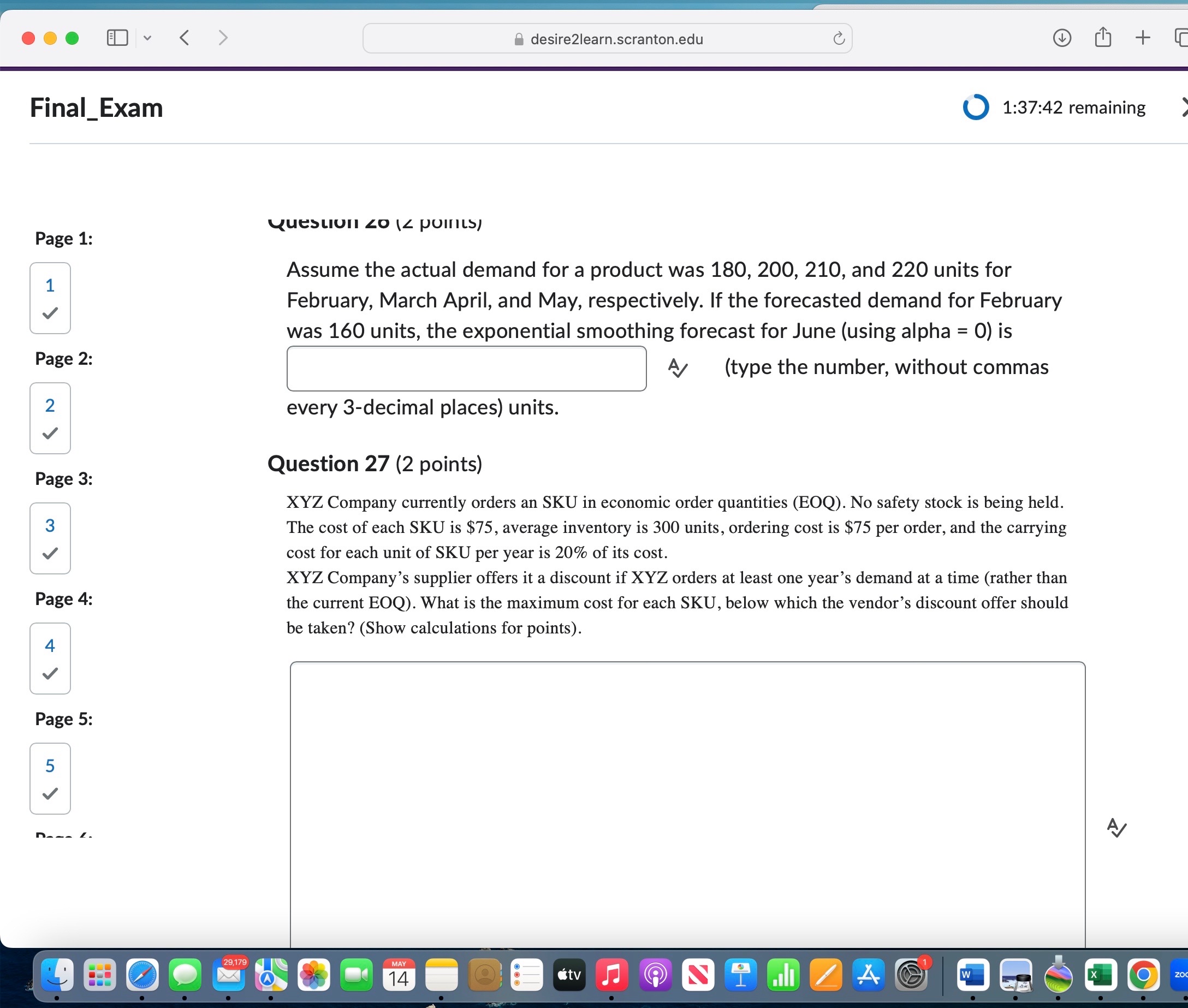  desire2learn.scranton.edu Final_Exam 1:37:42 remaining Page 1: 1 Page 2: 2 Page
