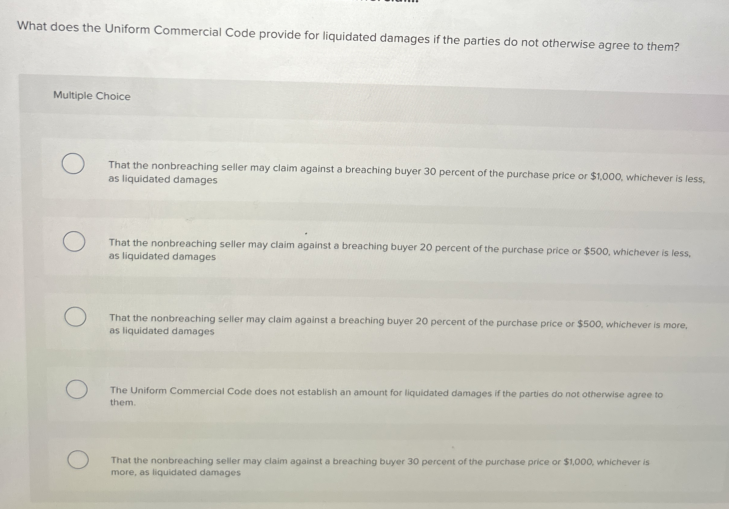  What does the Uniform Commercial Code provide for liquidated damages if