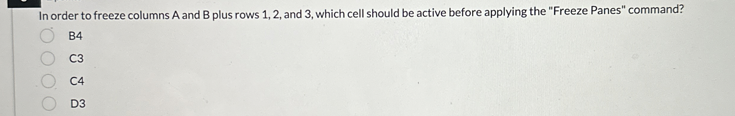  In order to freeze columns A and B plus rows 1,2,