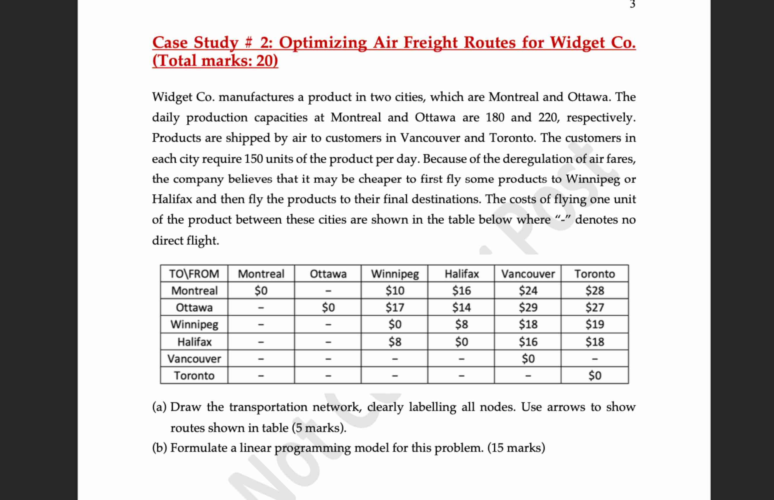  Case Study \# 2: Optimizing Air Freight Routes for Widget Co.(Total