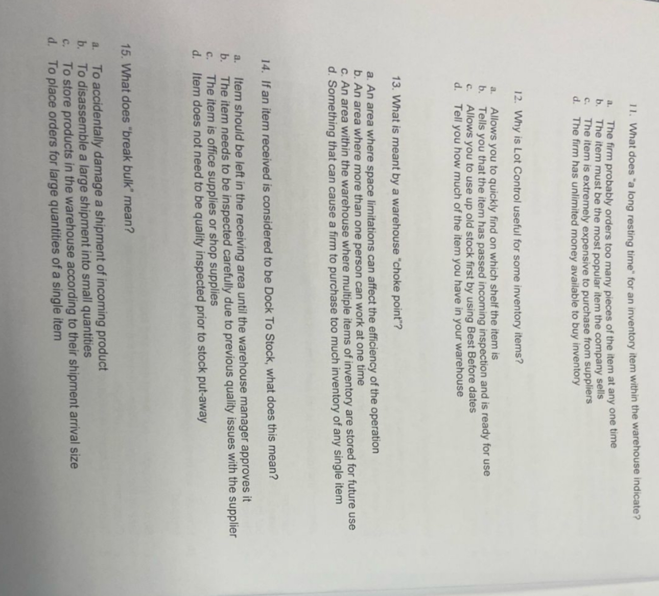  What does "a long resting time" for an inventory item within