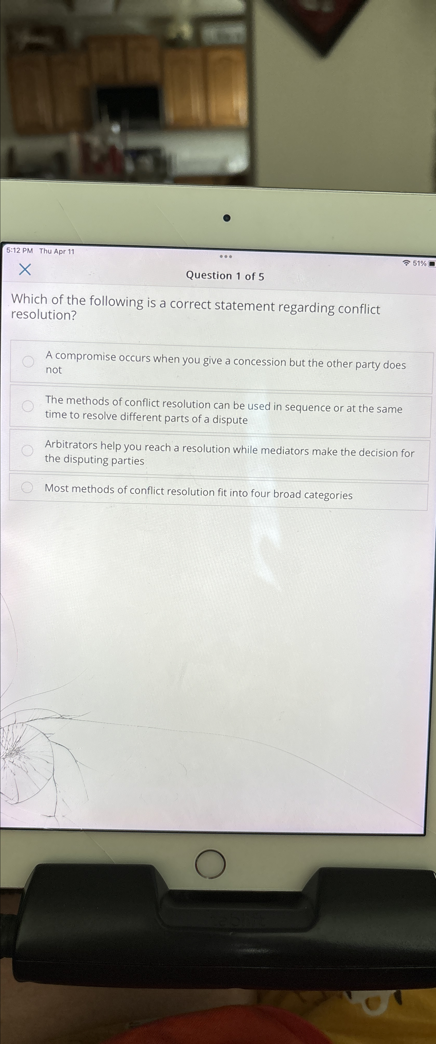  5:12 PM Thu Apr 11 51% Question 1 of 5 Which