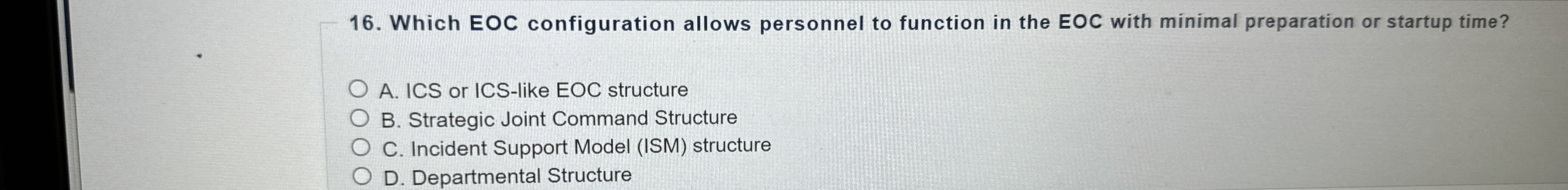  Which EOC configuration allows personnel to function in the EOC with