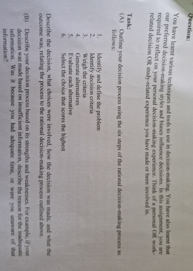  Question: You have learnt various techniques and tools to use in