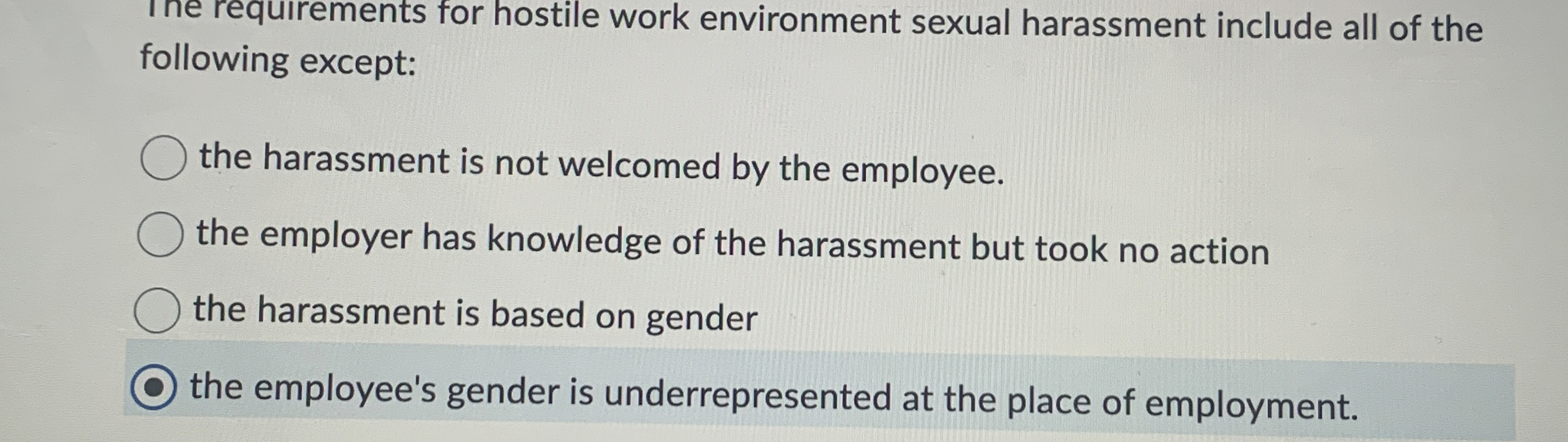  Ine requirements for hostile work environment sexual harassment include all of