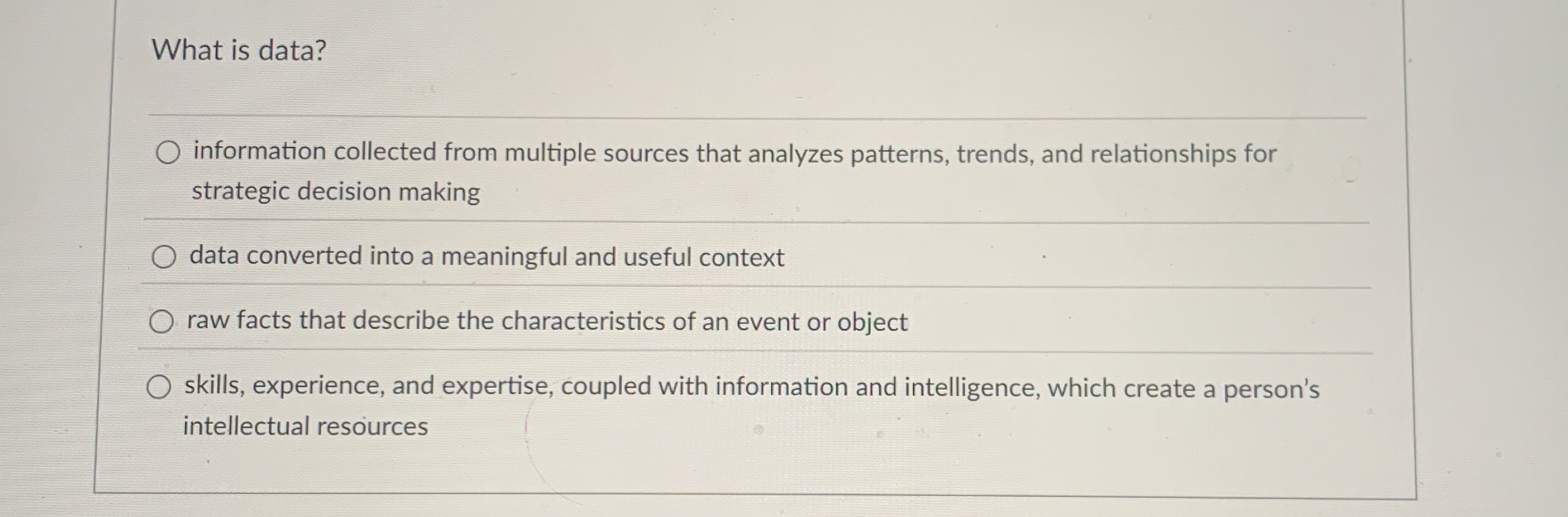  What is data? information collected from multiple sources that analyzes patterns,