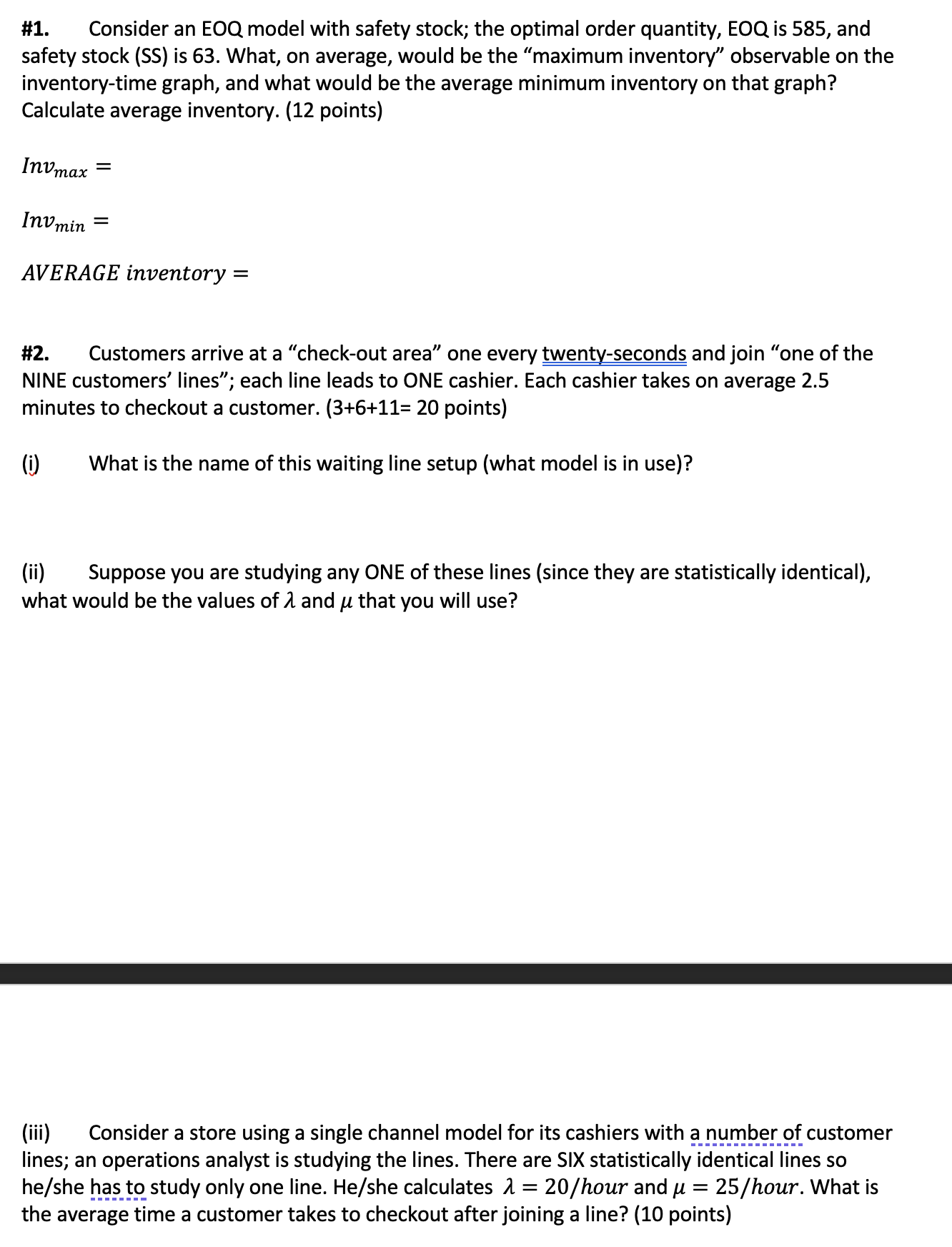  #1. Consider an EOQ model with safety stock; the optimal order