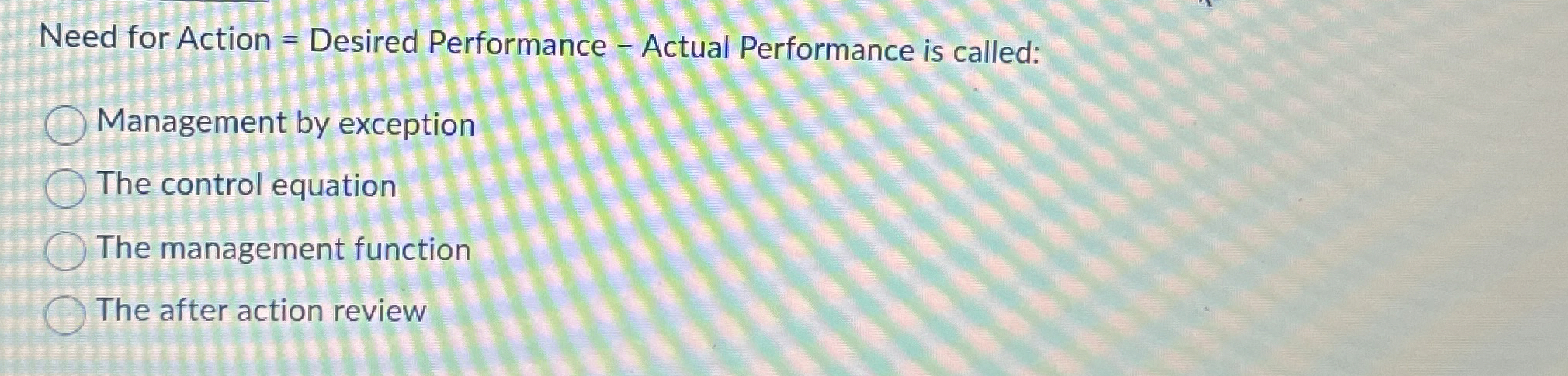  Need for Action = Desired Performance - Actual Performance is called: