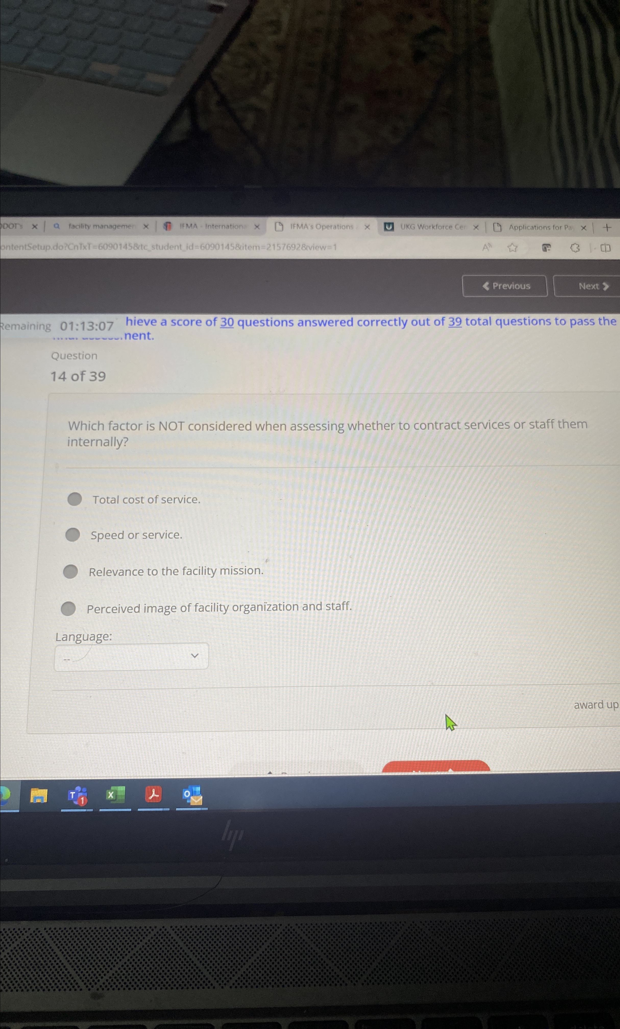  Remaining 01:13:07 hieve a score of 30? questions answered correctly out