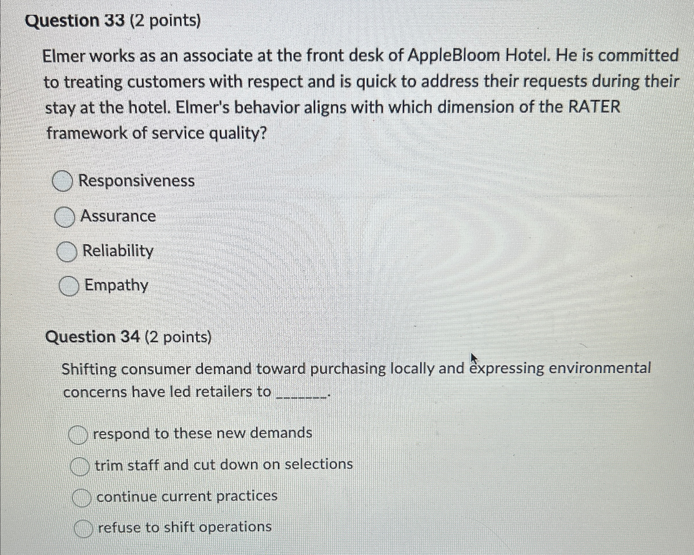  Question 33(2 points) Elmer works as an associate at the front