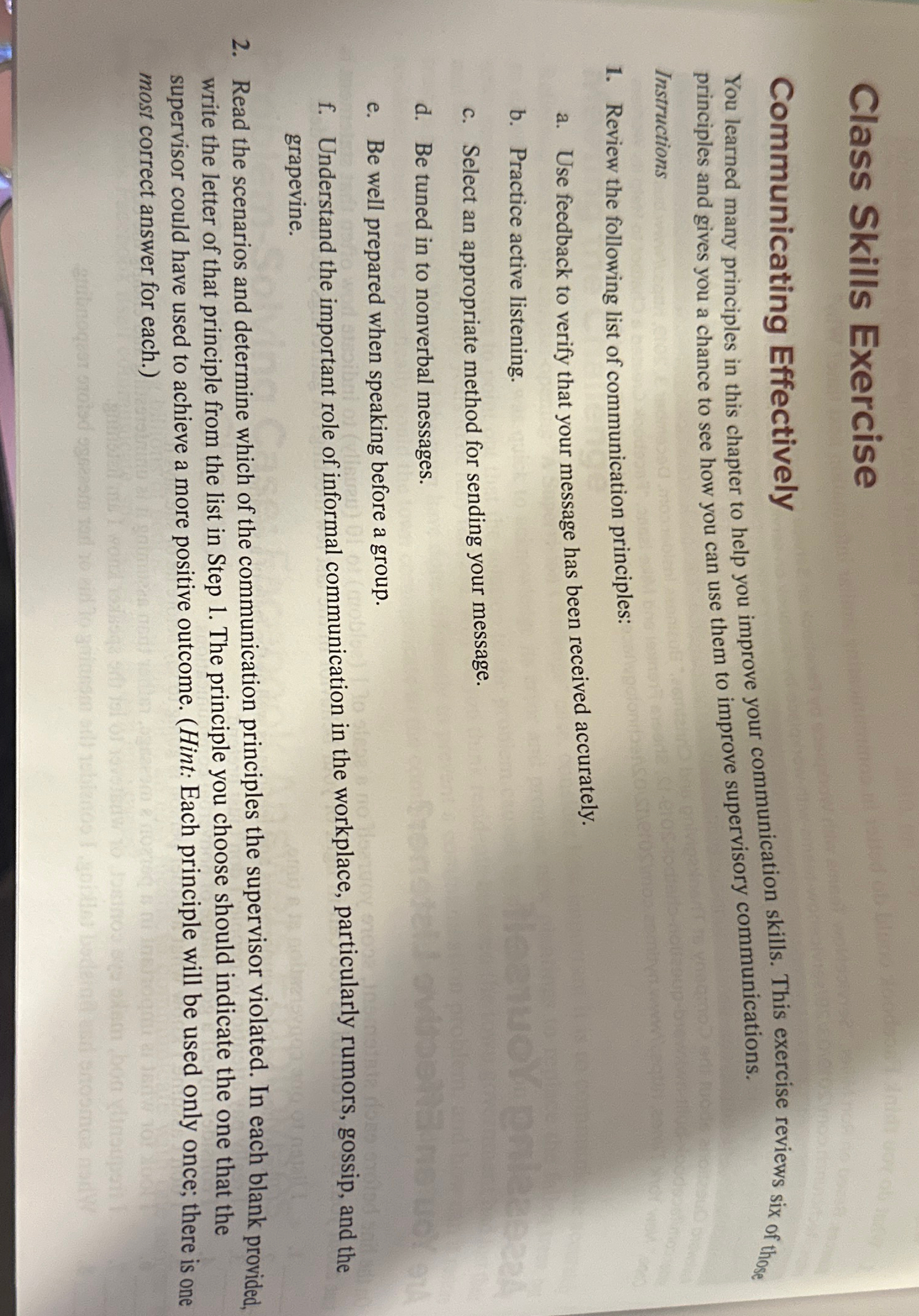  Class Skills Exercise Communicating Effectively You learned many principles in this