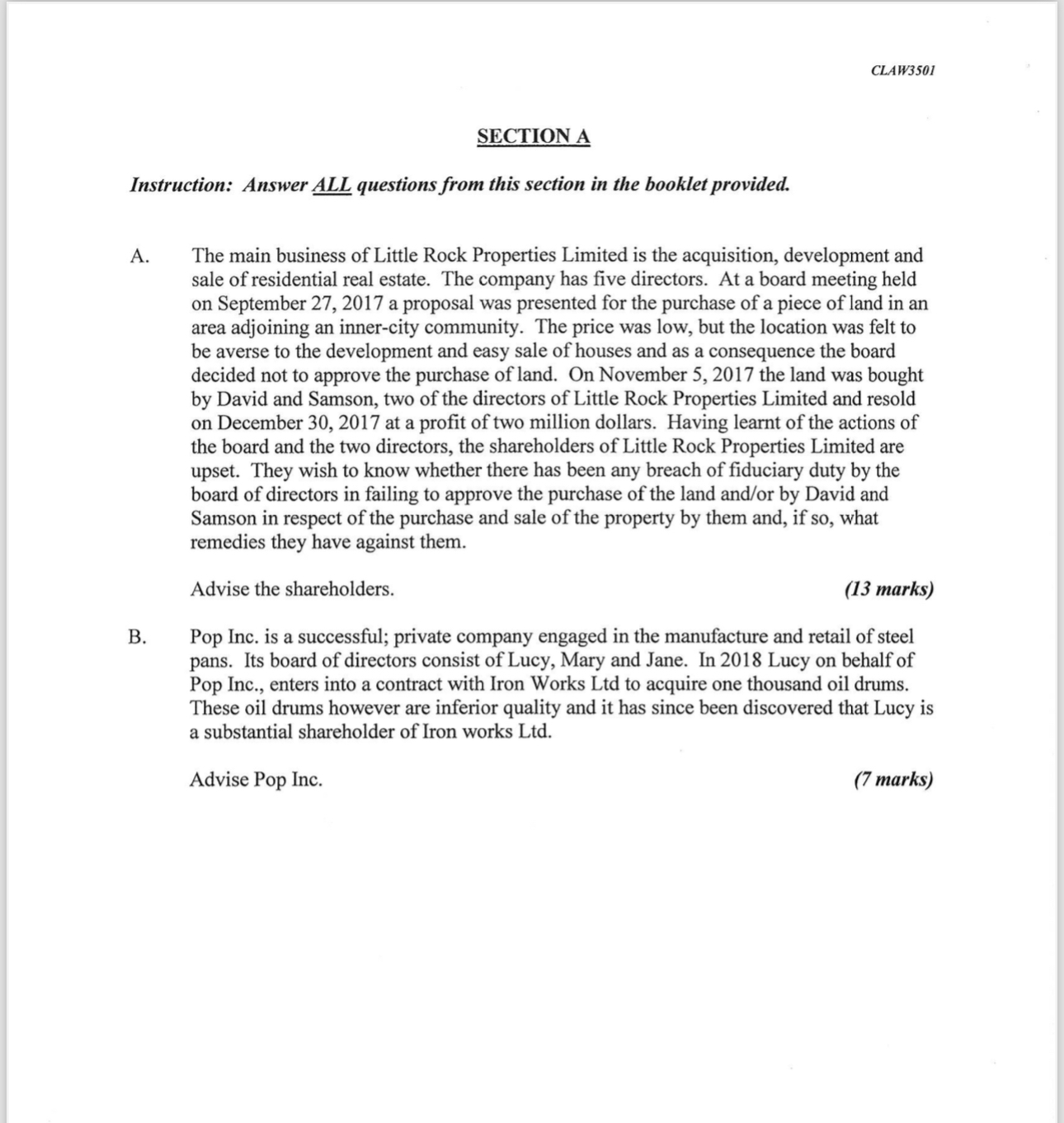  CLAW3501 SECTION A Instruction: Answer ALL ?() questions from this section