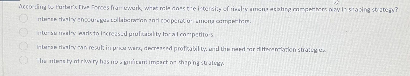  According to Porter's Five Forces framework, what role does the intensity