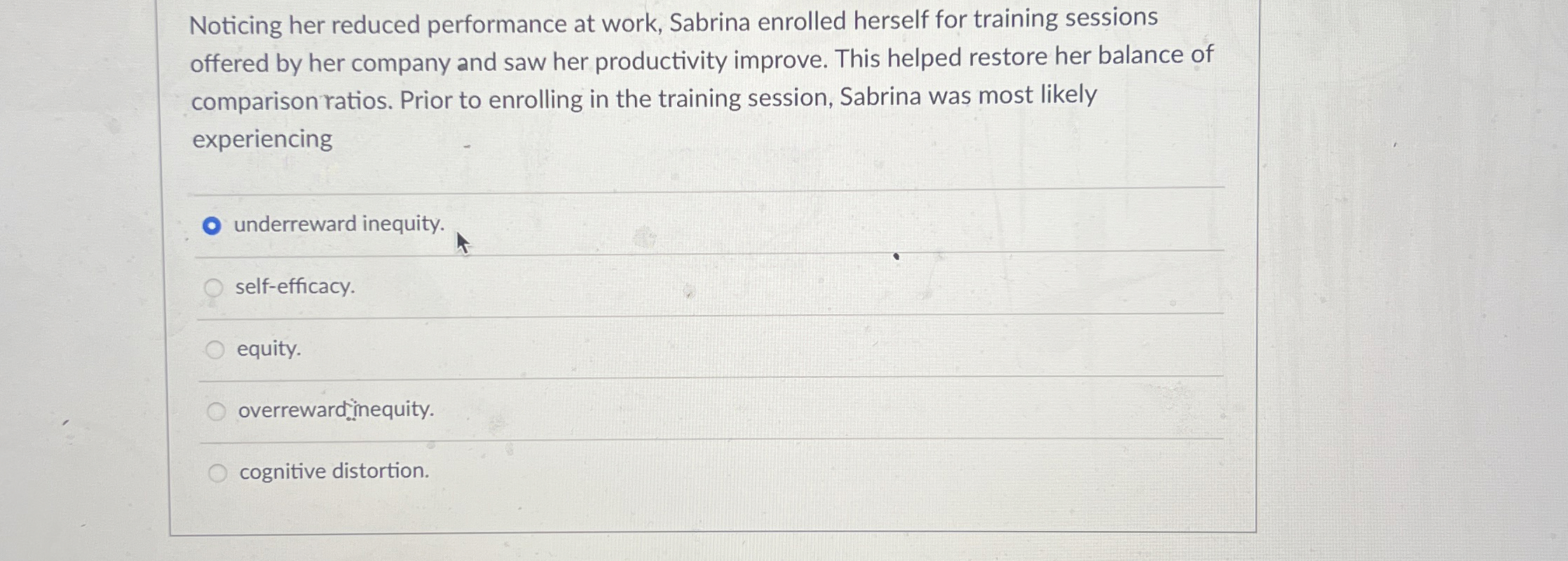  Noticing her reduced performance at work, Sabrina enrolled herself for training