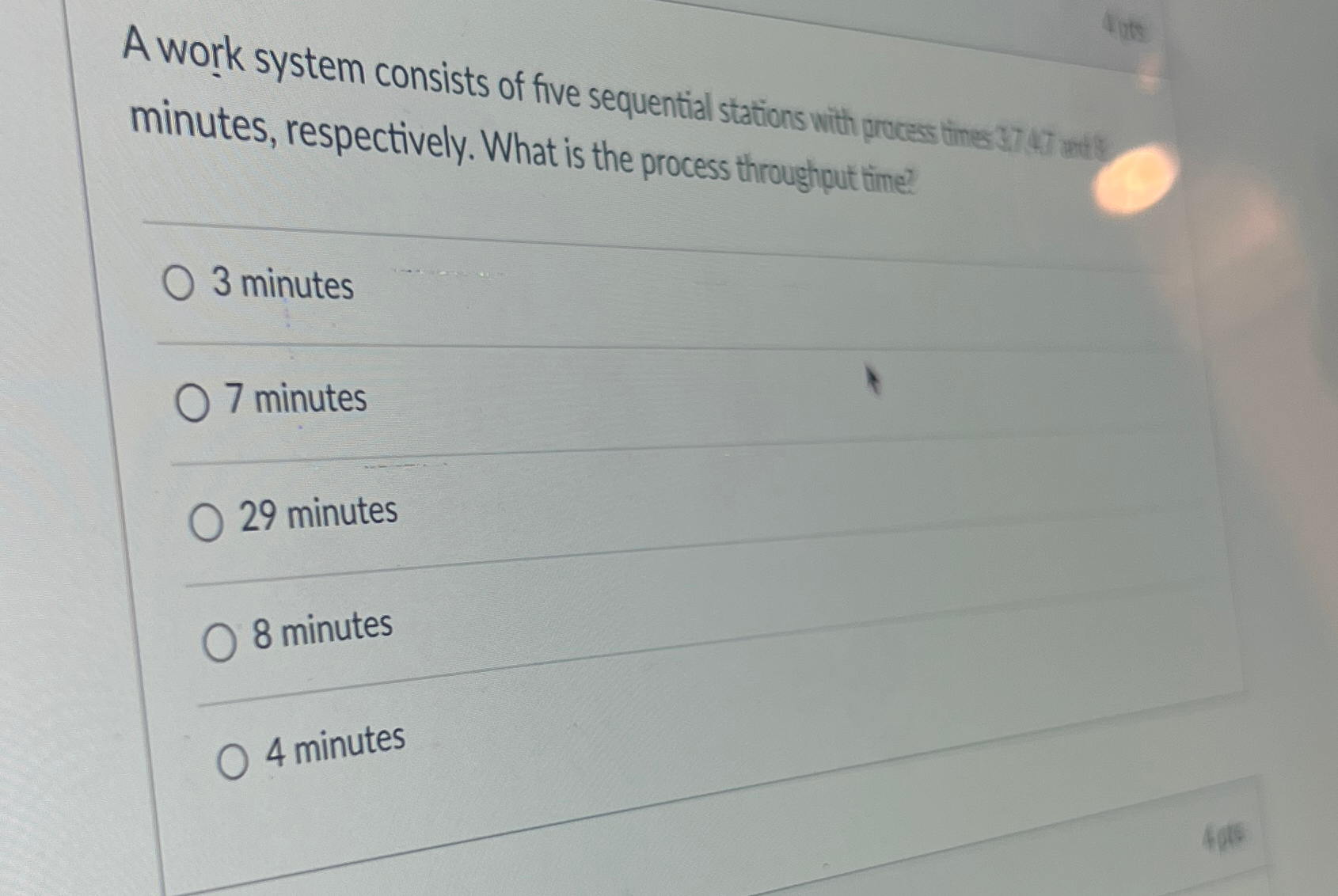  A work system consists of five sequential stations with process tins