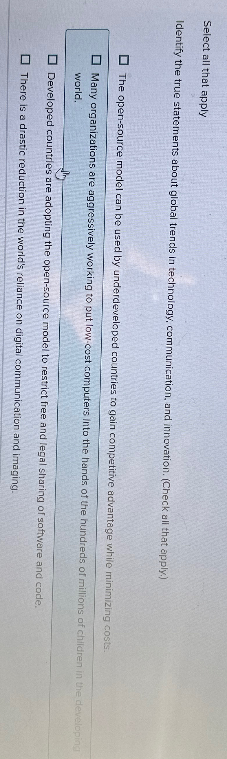  Select all that apply Identify the true statements about global trends