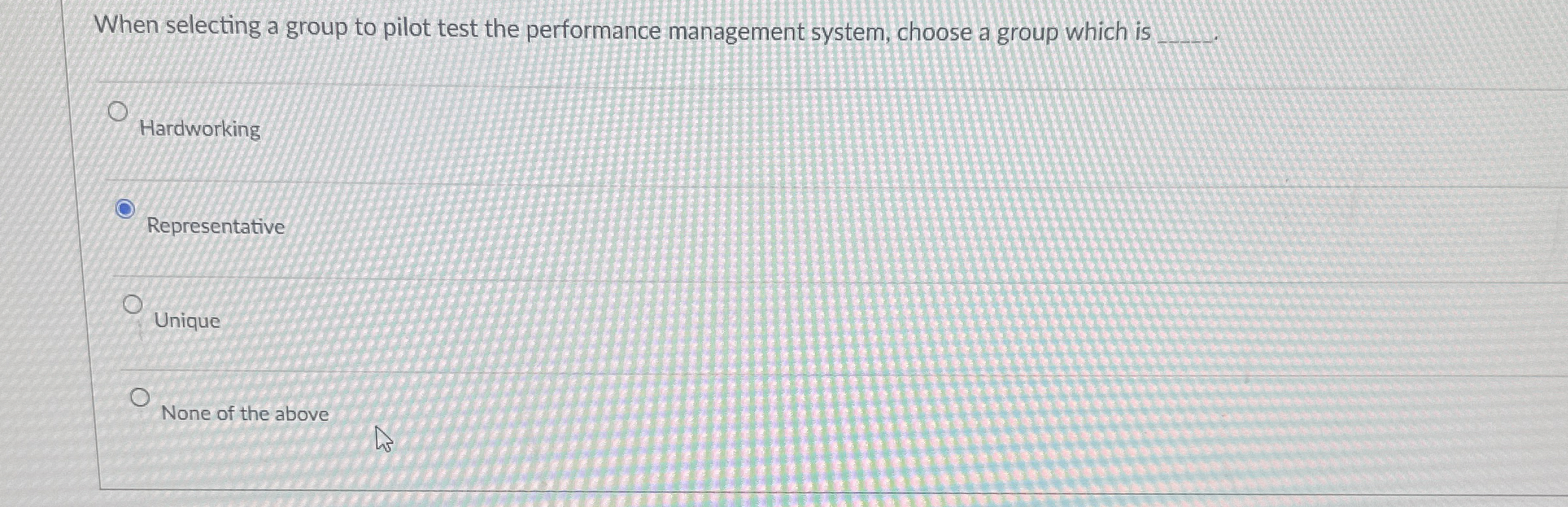 When selecting a group to pilot test the performance management system,