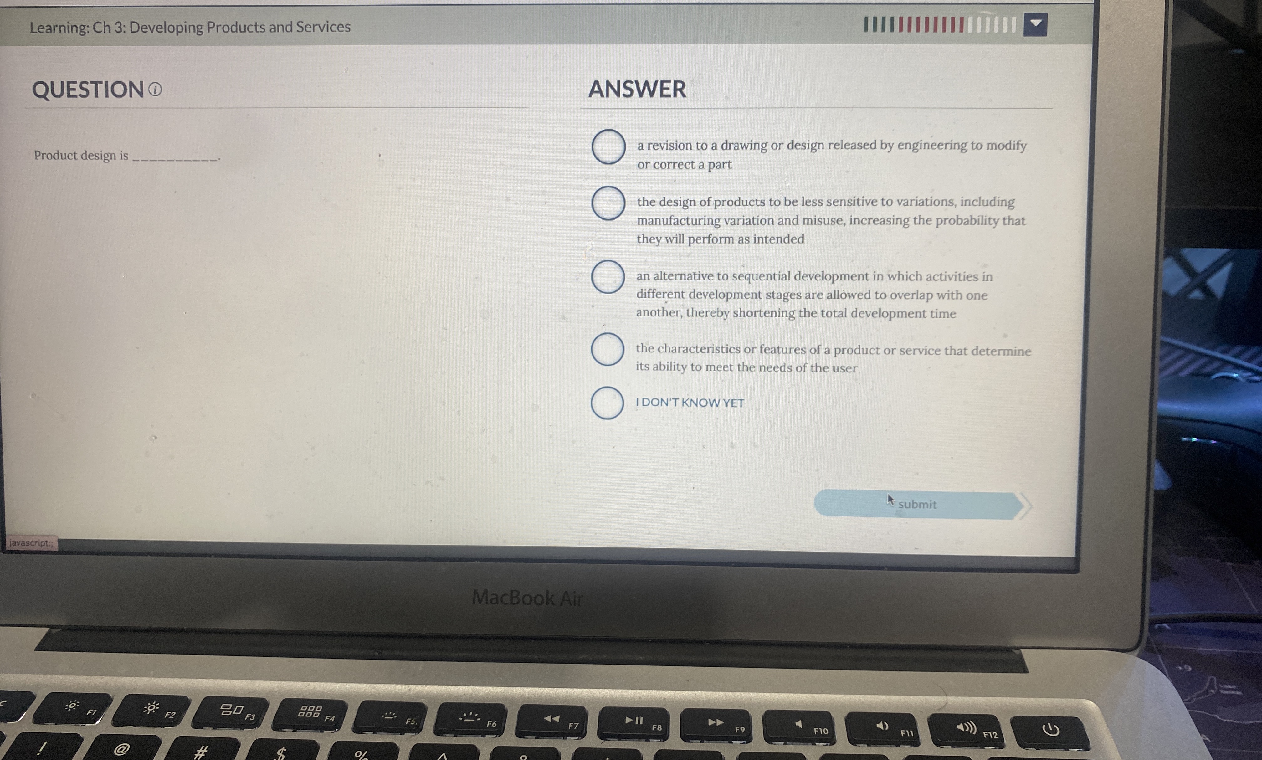  QUESTION o. Product design is ANSWER a revision to a drawing