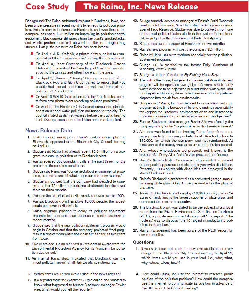  Read Case Study, The Raina , Inc. News Release on pp.351-352