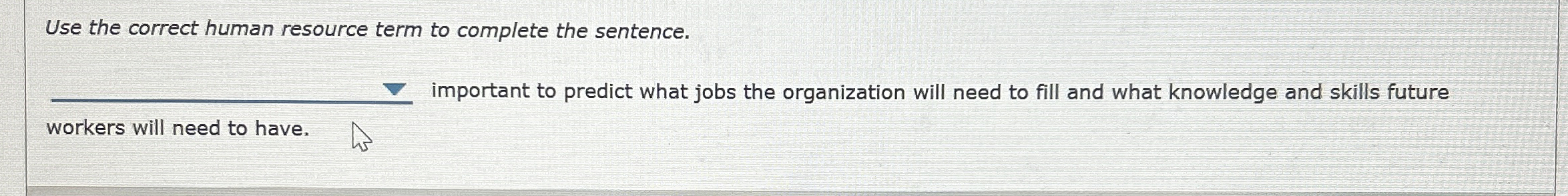  Use the correct human resource term to complete the sentence. q,