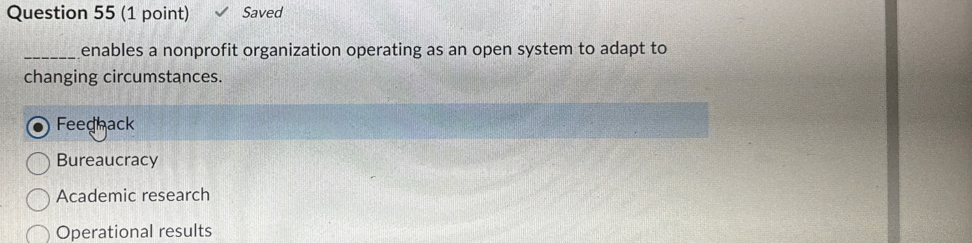  Question 55(1 point) Saved enables a nonprofit organization operating as an