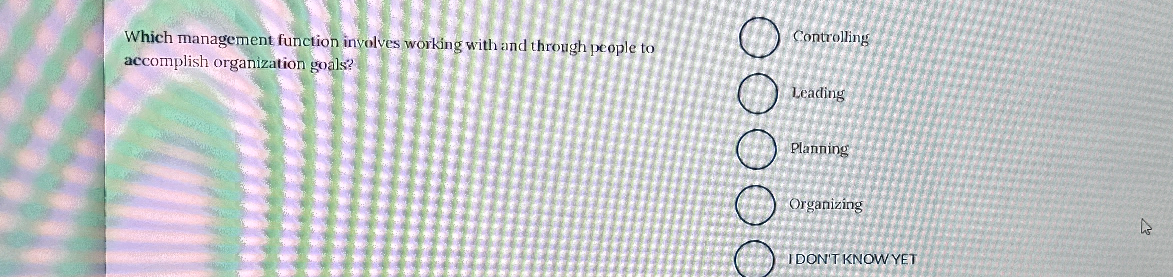  Which management function involves working with and through people to accomplish