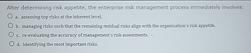  After determining risk appetite, the enterprise risk management process immediately involves: