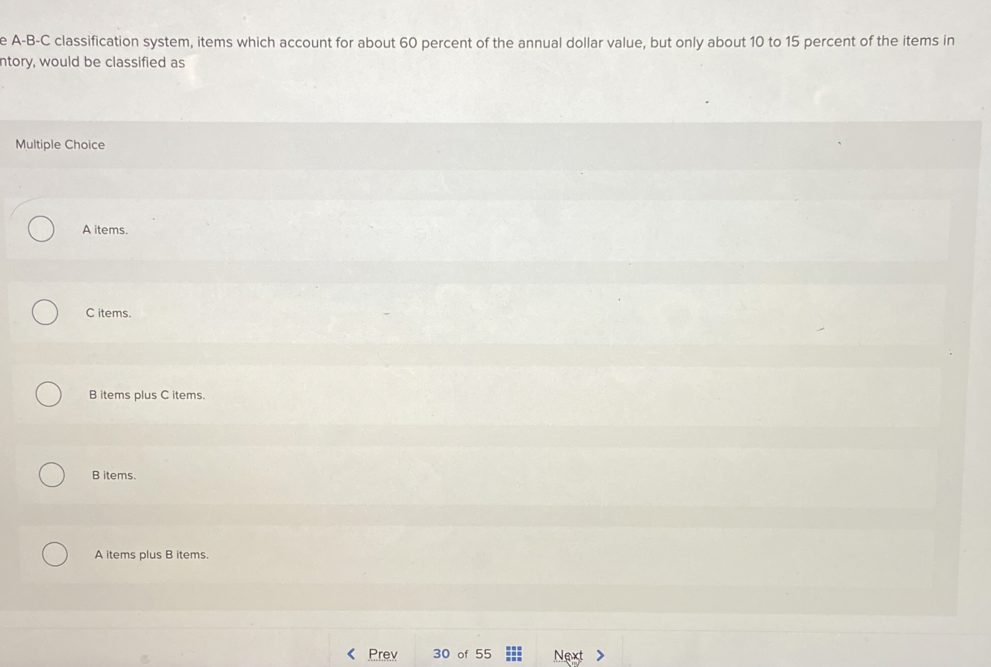  e A-B-C classification system, items which account for about 60 percent