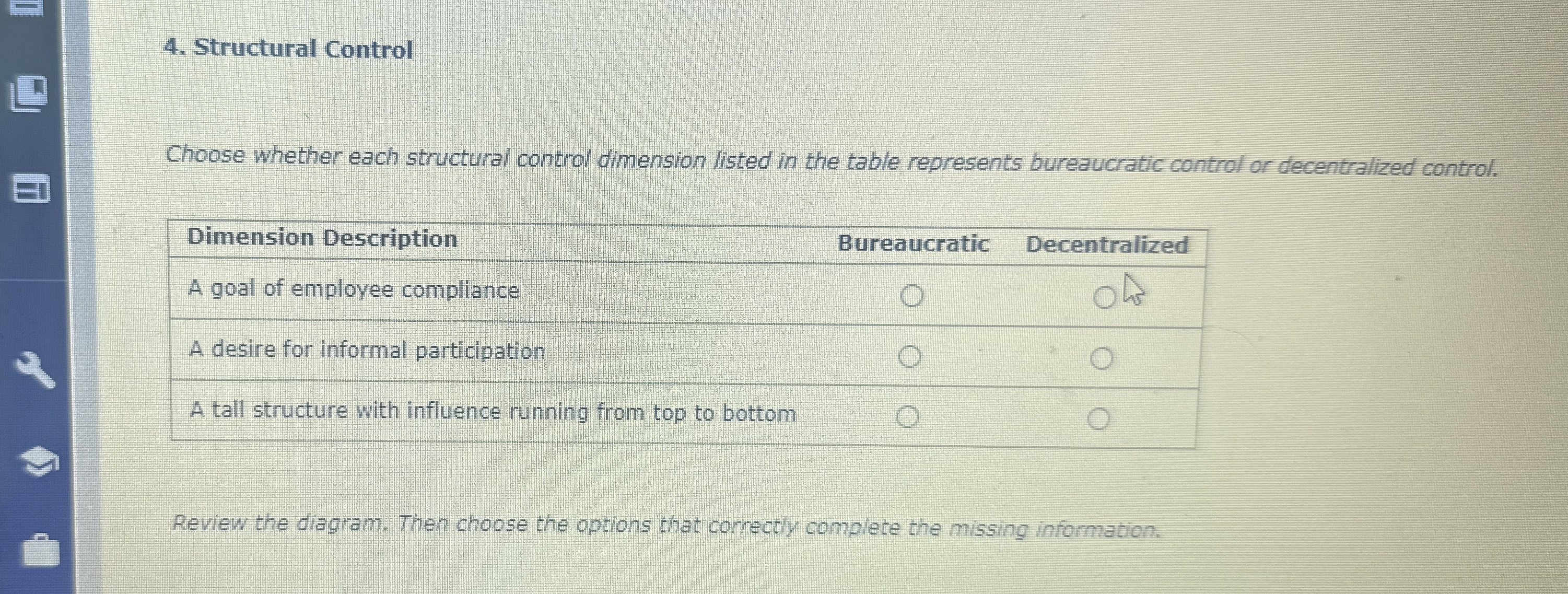  Structural Control Choose whether each structural control dimension listed in the