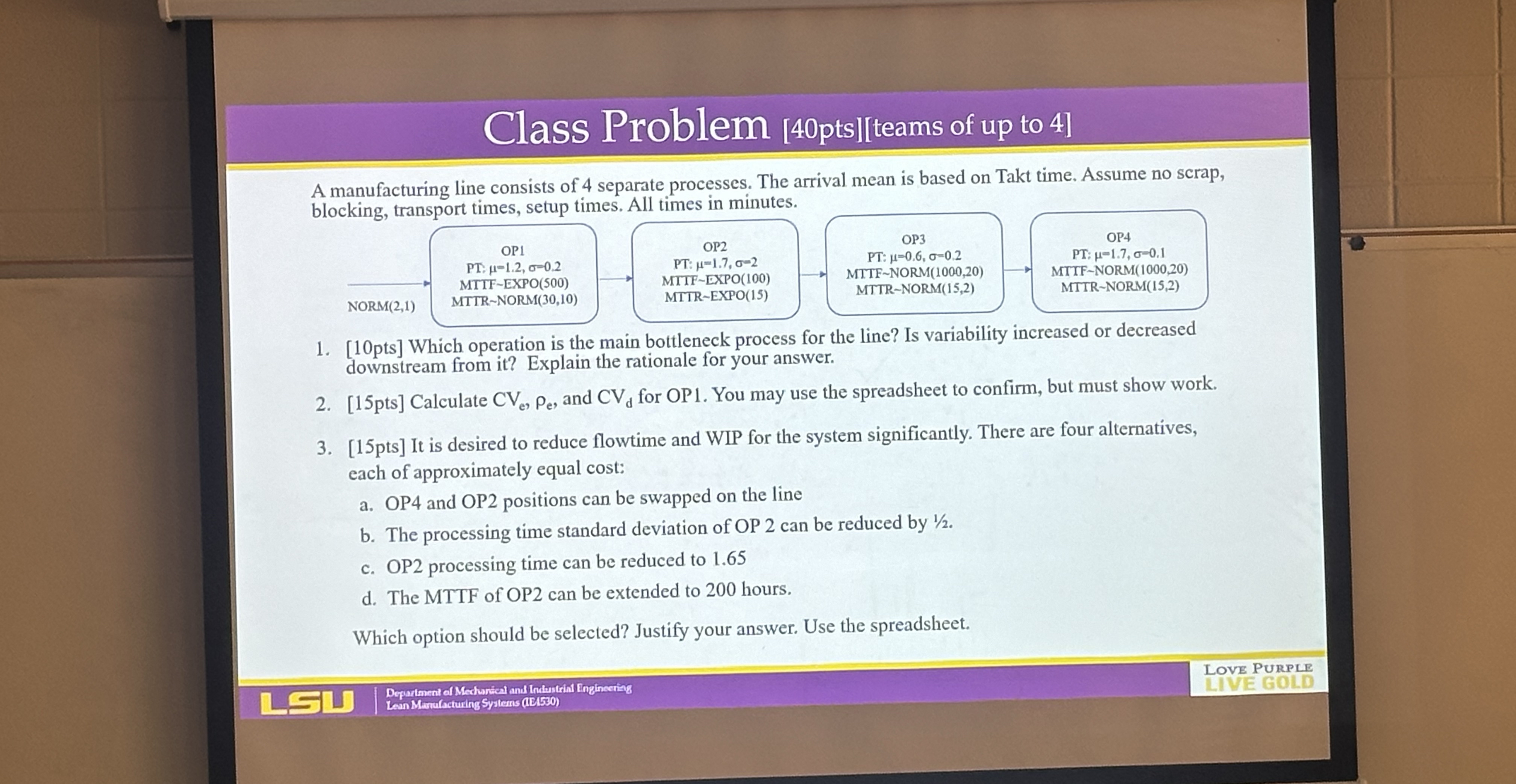 Class Problem [40pts]|teams of up to 4] A manufacturing line consists