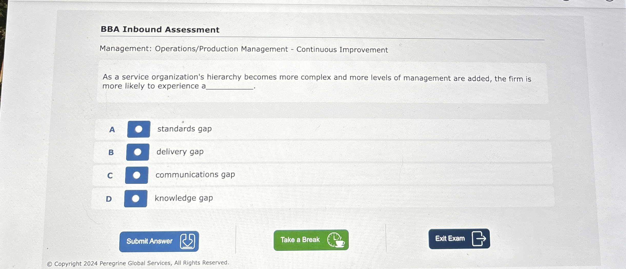  BBA Inbound Assessment Management: Operations/Production Management - Continuous Improvement As a