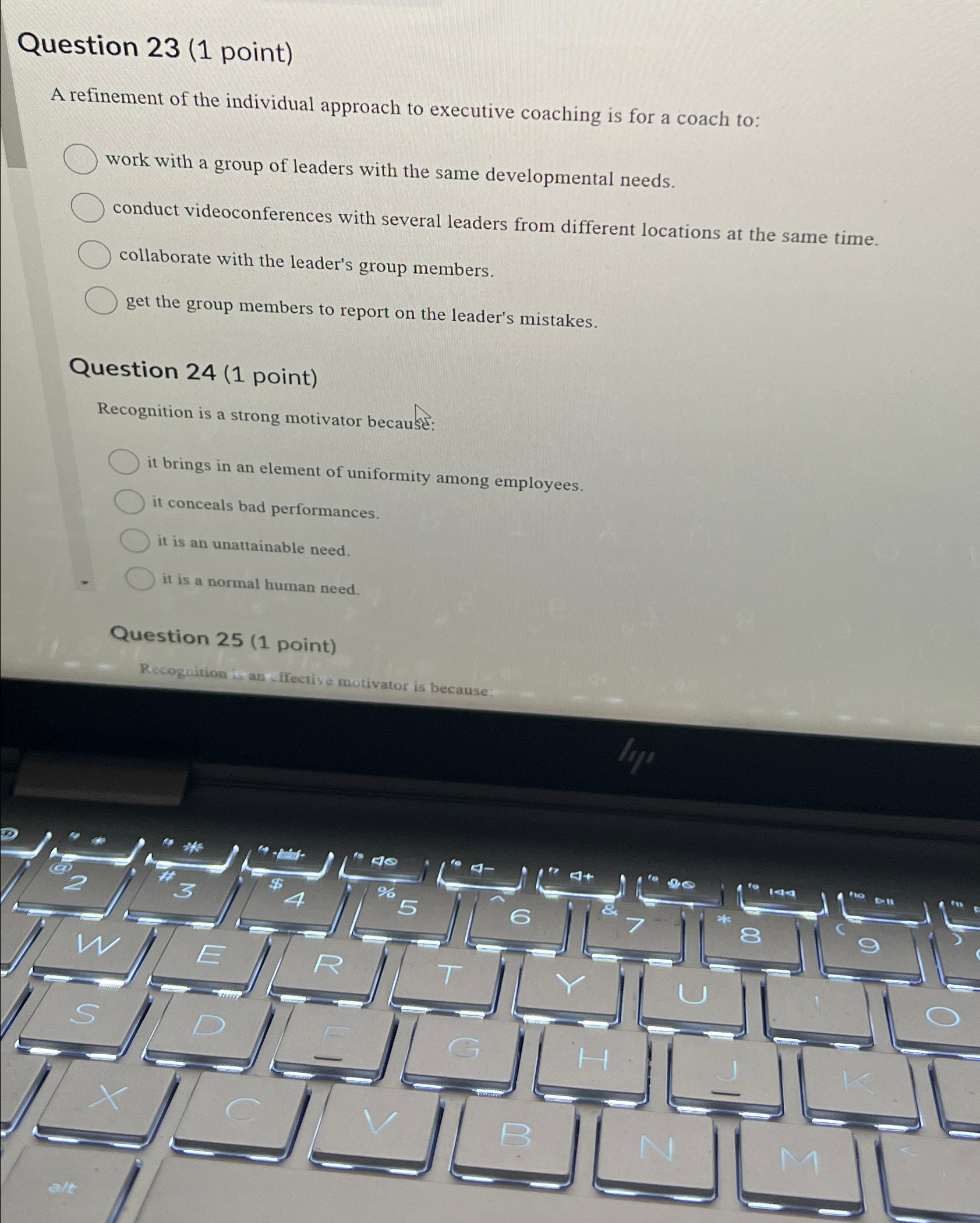  Question 23(1 point) A refinement of the individual approach to executive