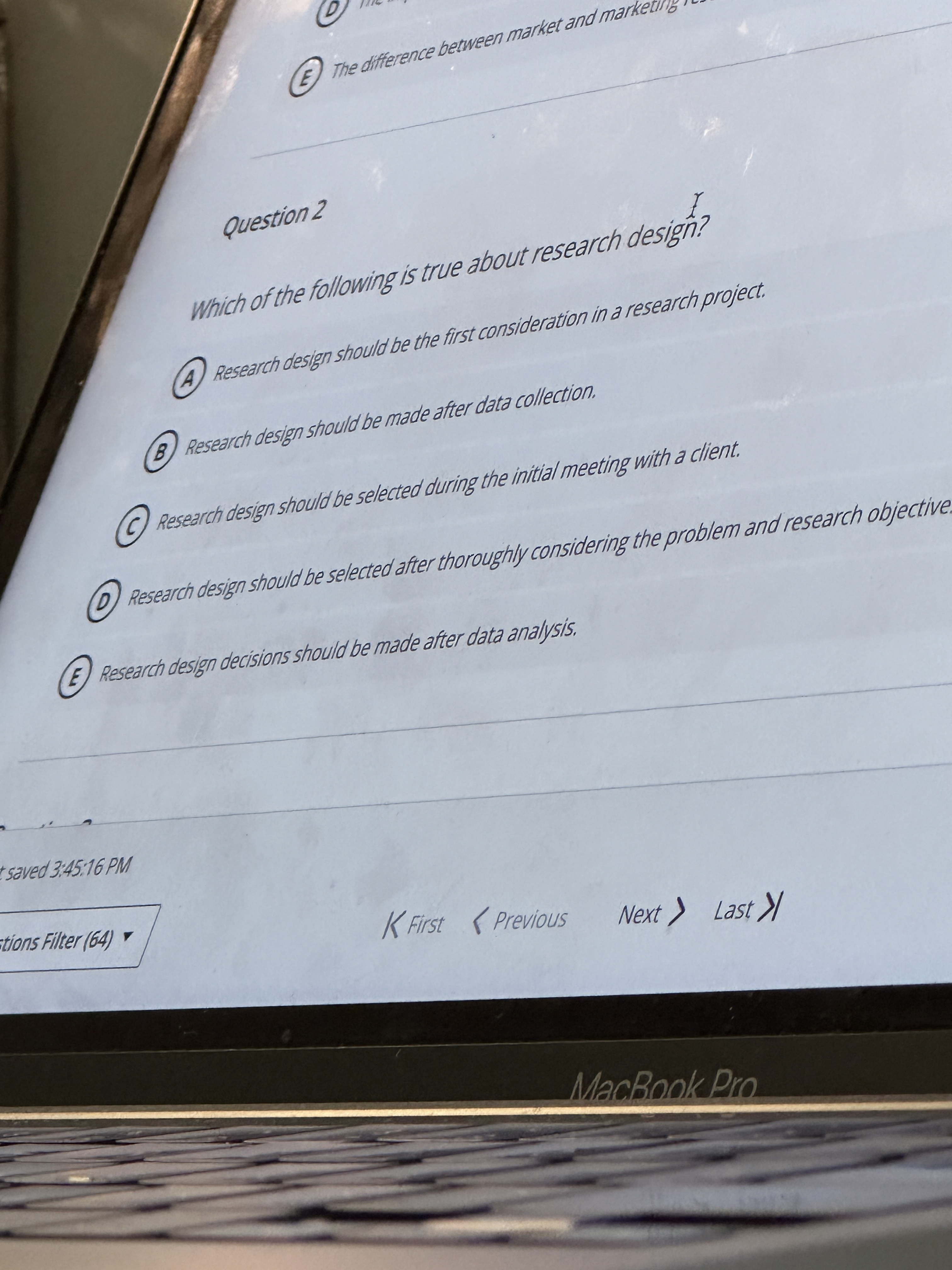  E. The difference between market and marketing Question 2 Which of