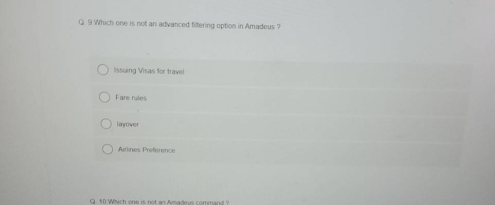  Q.9. Which one is not an advanced filtering option in Amadeus