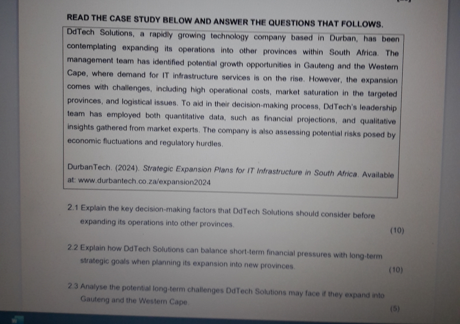  READ THE CASE STUDY BELOW AND ANSWER THE QUESTIONS THAT FOLLOWS.