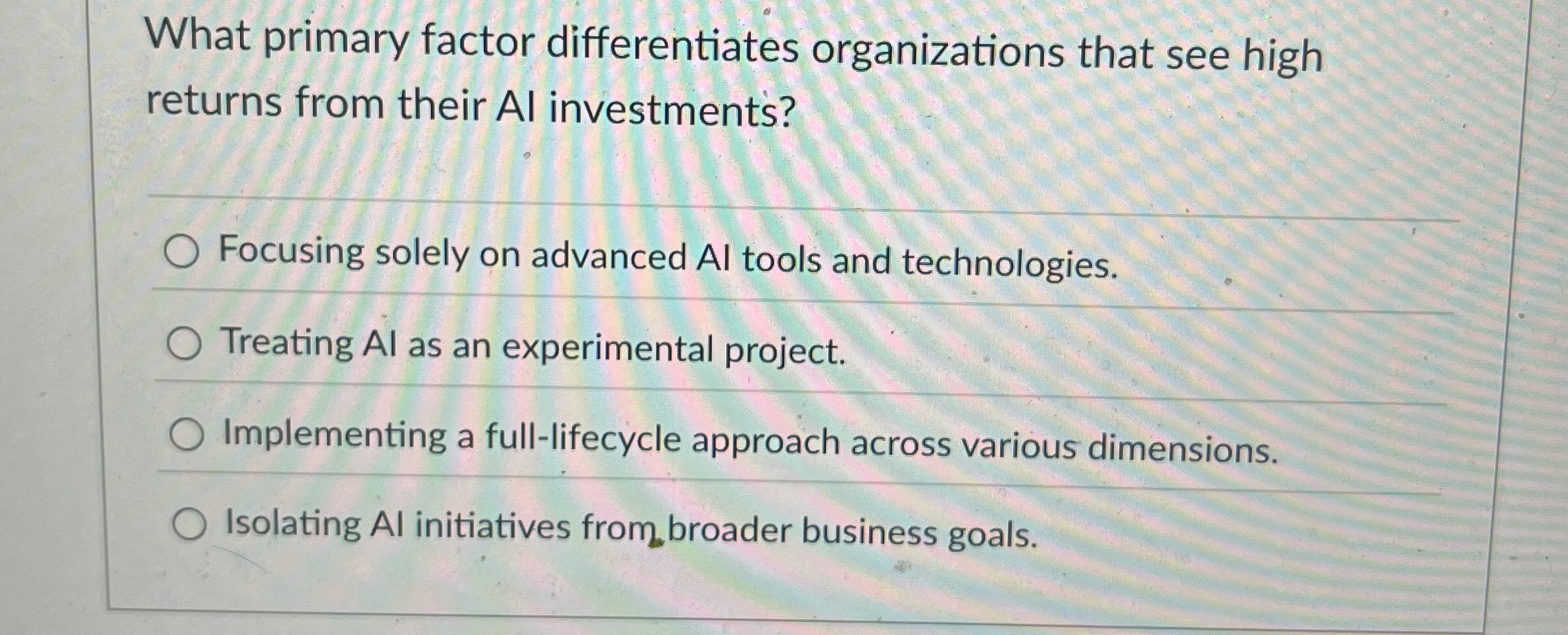  What primary factor differentiates organizations that see high returns from their