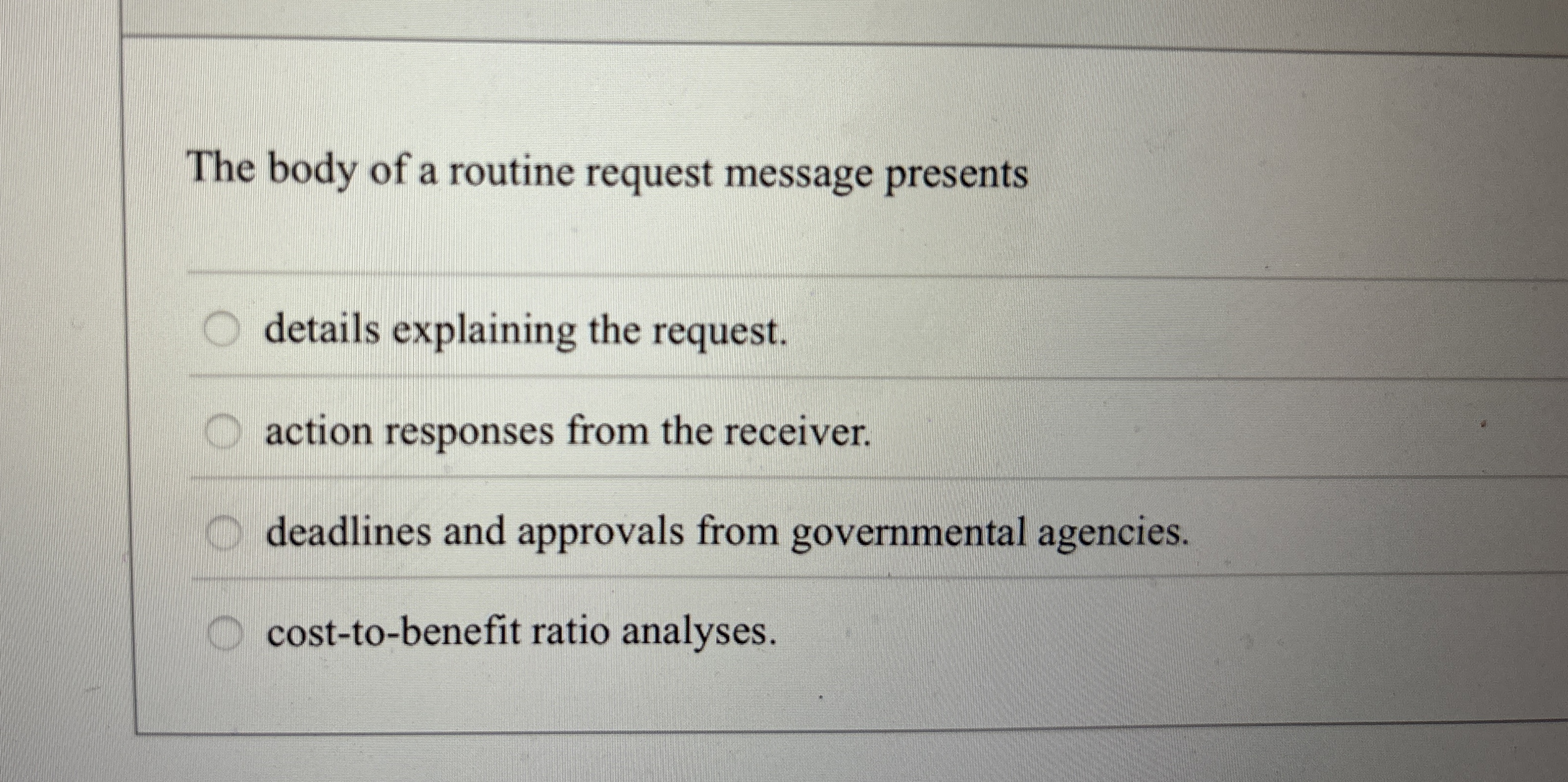  The body of a routine request message presents details explaining the