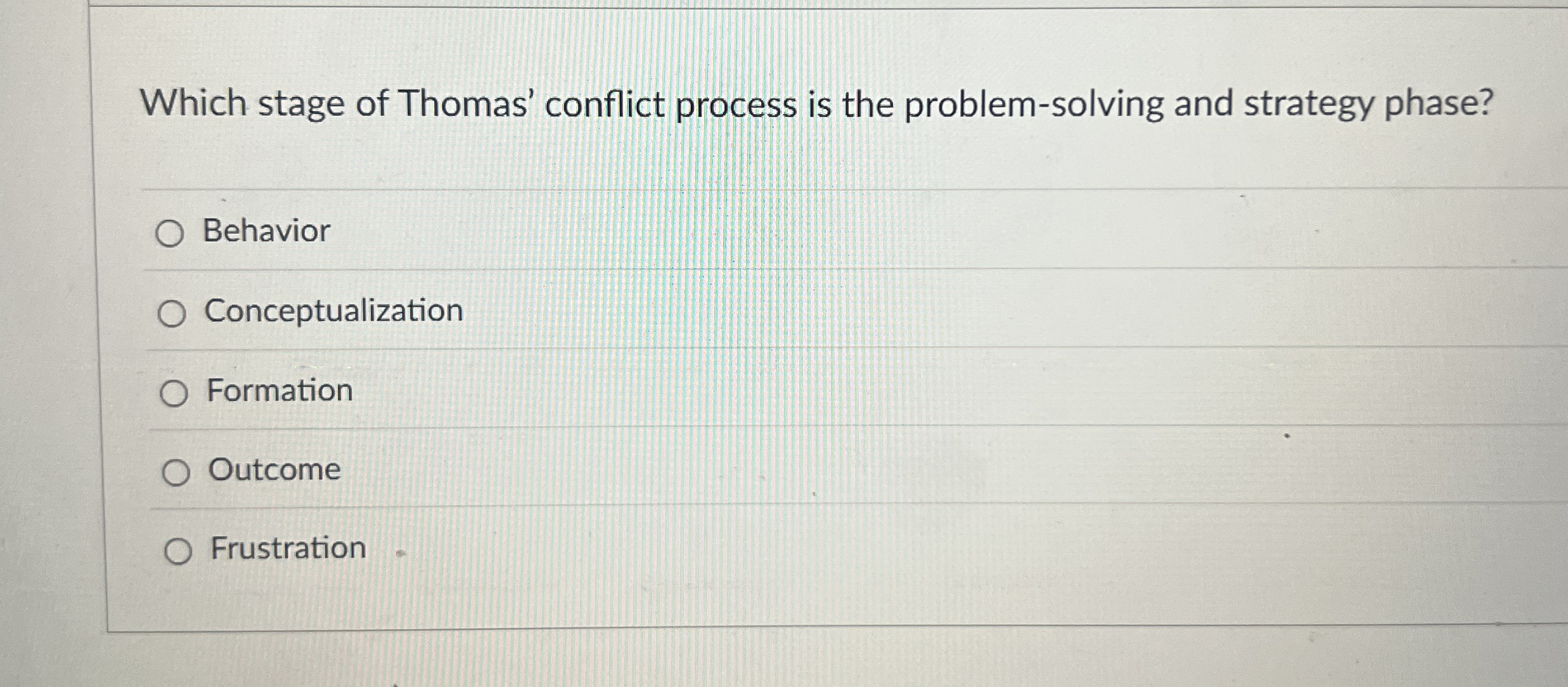  Which stage of Thomas' conflict process is the problem-solving and strategy