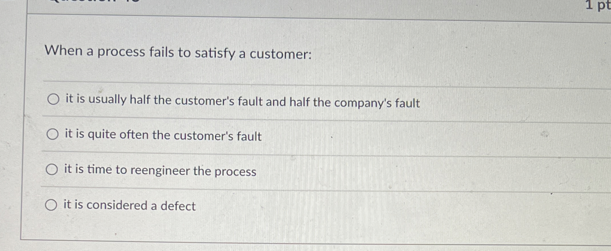 When a process fails to satisfy a customer: it is usually