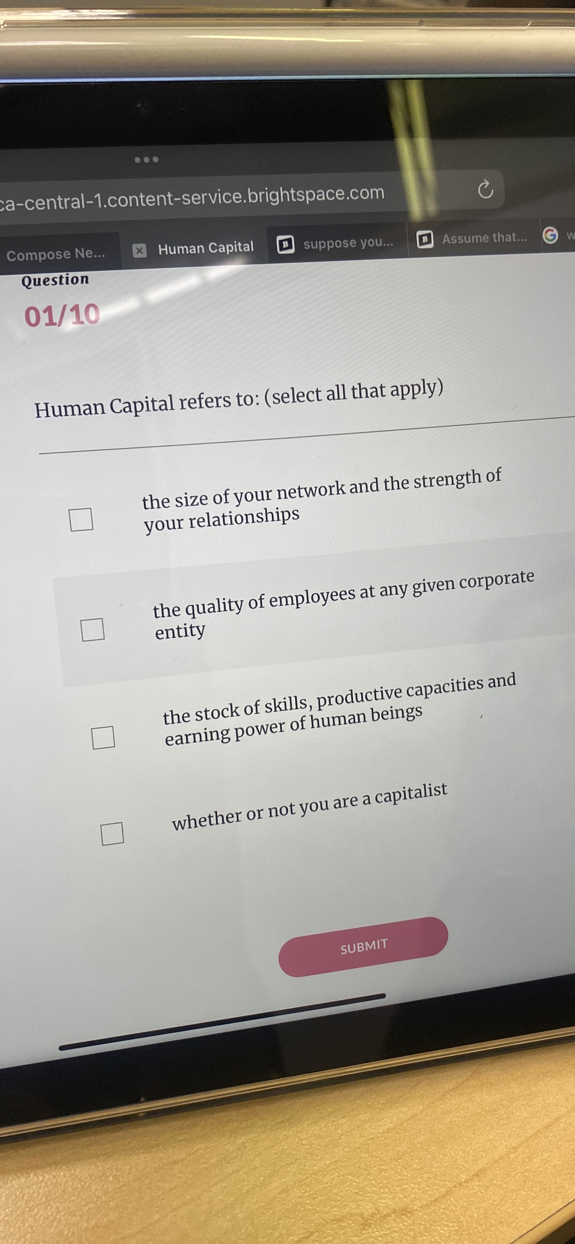  Human Capital refers to: (select all that apply) the size of