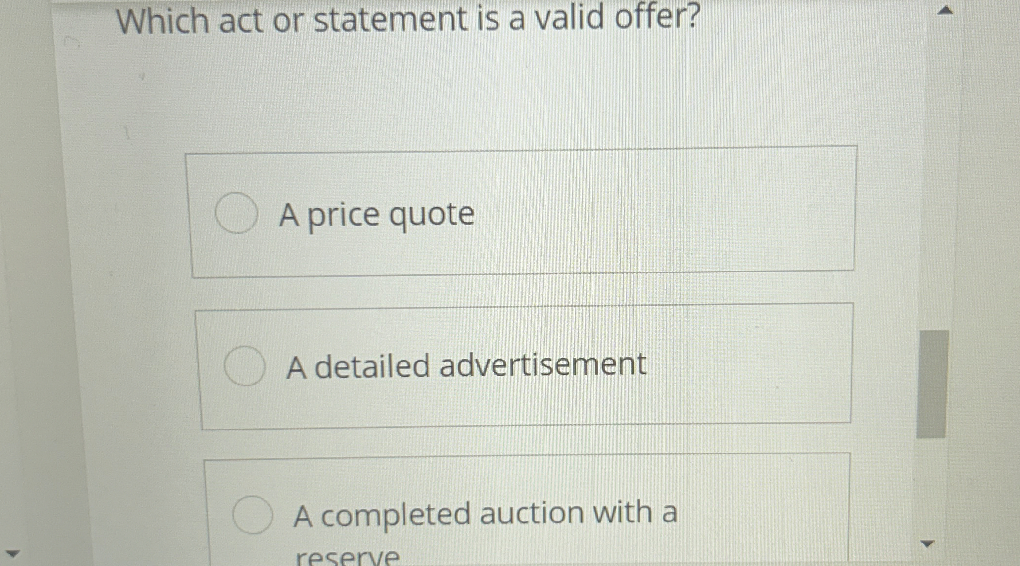  Which act or statement is a valid offer? A price quote