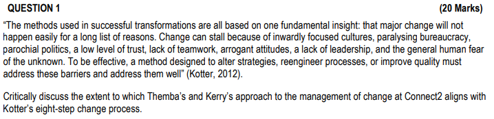  QUESTION 1 (20 Marks) "The methods used in successful transformations are