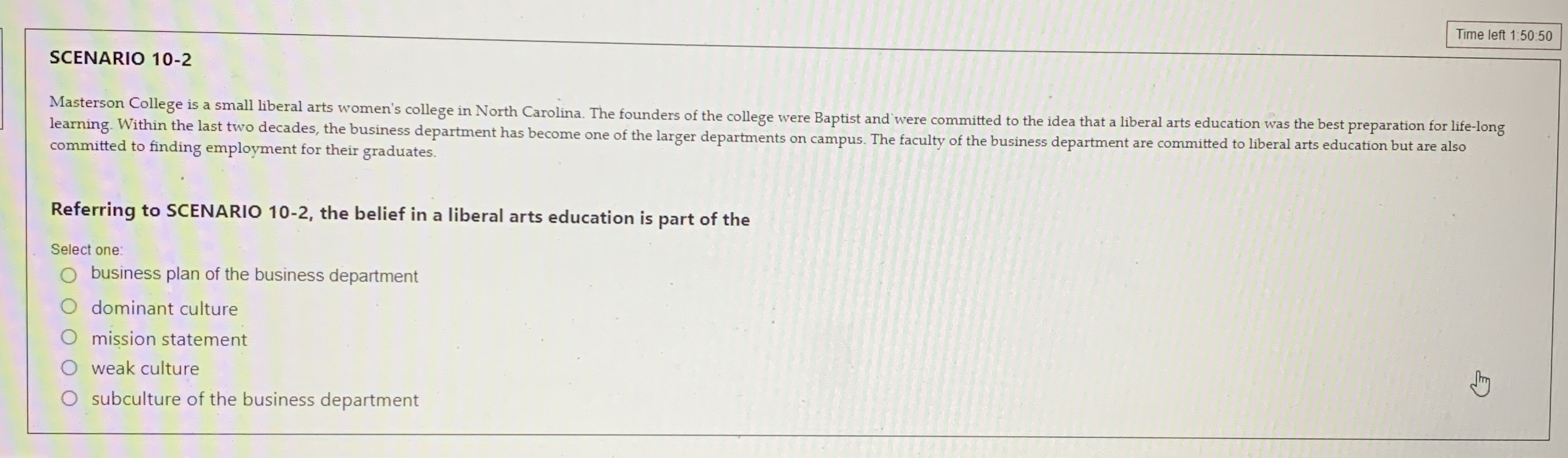  Time left 1:50:50 SCENARIO 10-2 committed to finding employment for their