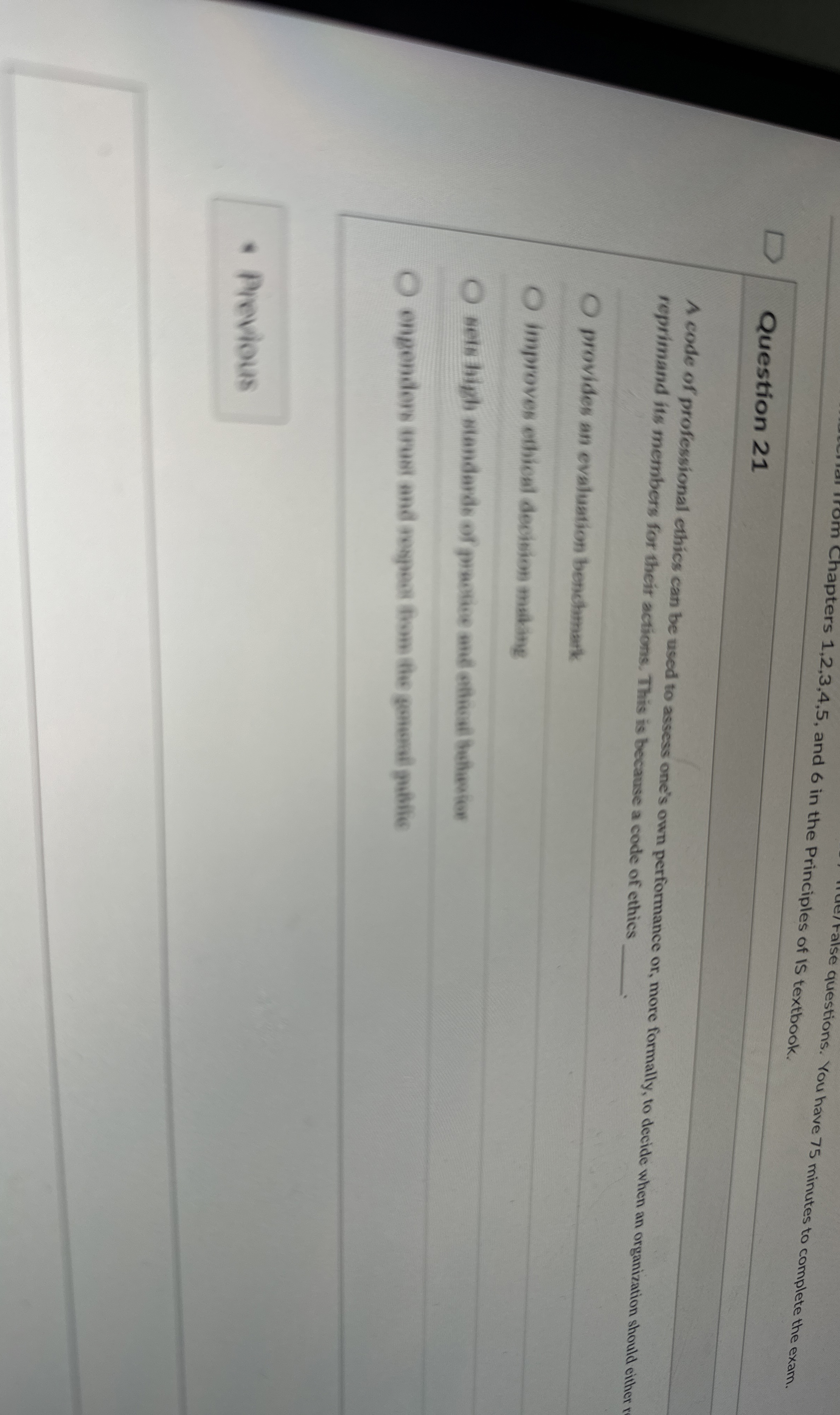  Question 21 A code of professional ethics can be used to