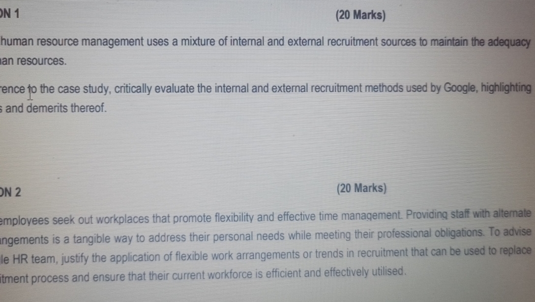  N1 (20 Marks) human resource management uses a mixture of internal